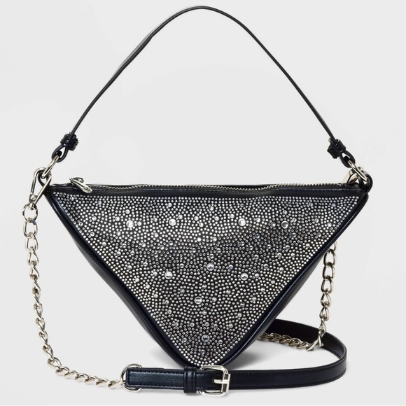 NWT Wild Fable Triangle Rhinestone Black Crossbody Handbag - Picture 5 of 16